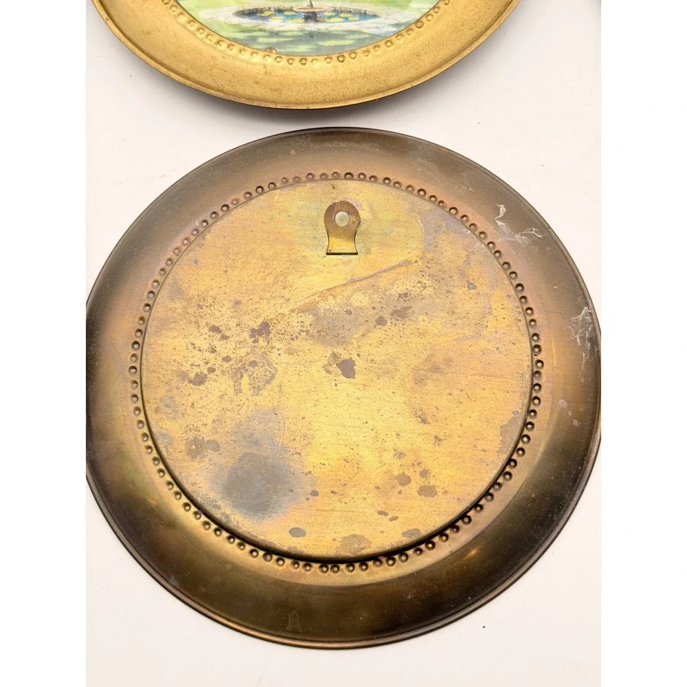 Vintage Brass Tone English Country Cottage Garden Wall Plates Set of 6
